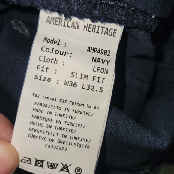 Nwt american heritage mens‎ navy blue leon slim fit pants size 36 x 32.5 - Picture 7 of 7
